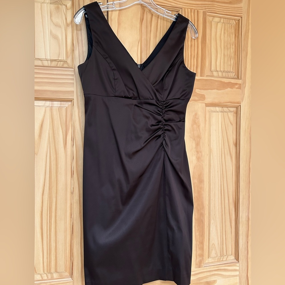 Donna Ricco chocolate brown satin dress, size 8 petite, worn once.